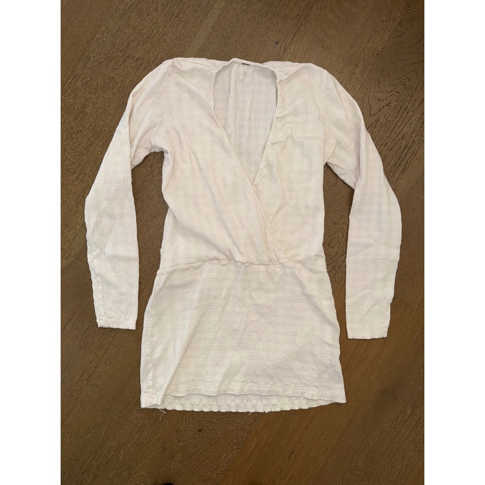Free People Womens Ivory Textured Gauze Long Sleeve Surplice Wrap Top Size Med